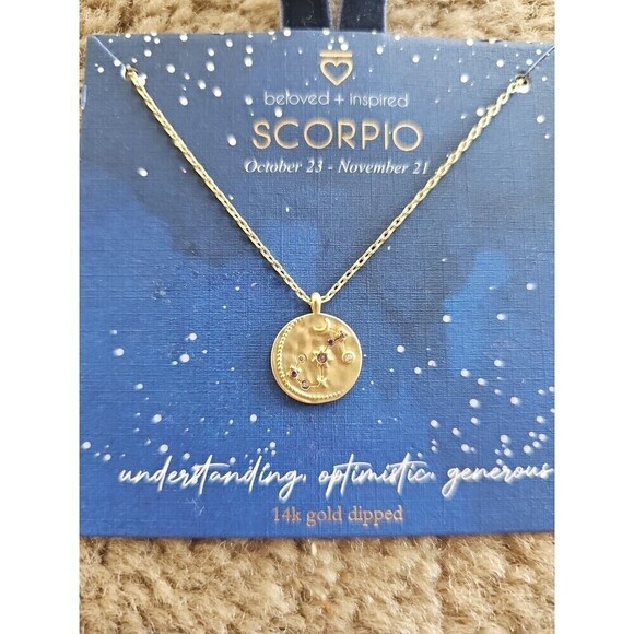 Beloved + Inspired Zodiac SCORPIO 14k Gold Dipped Necklace With Stones NEW - Picture 2 of 3